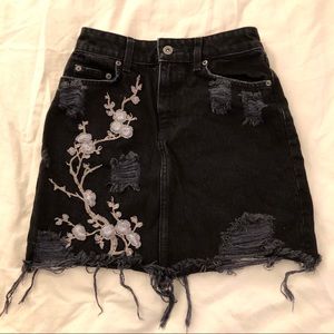 Black LF Embroidered Denim Skirt
